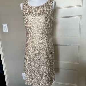 Elegant Cream and Brown Sleeveless Dress by Chetta B